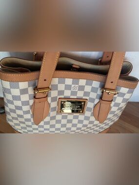 Louis Vuitton Hempstead Damier Azur MM Tote with Gold Hardware